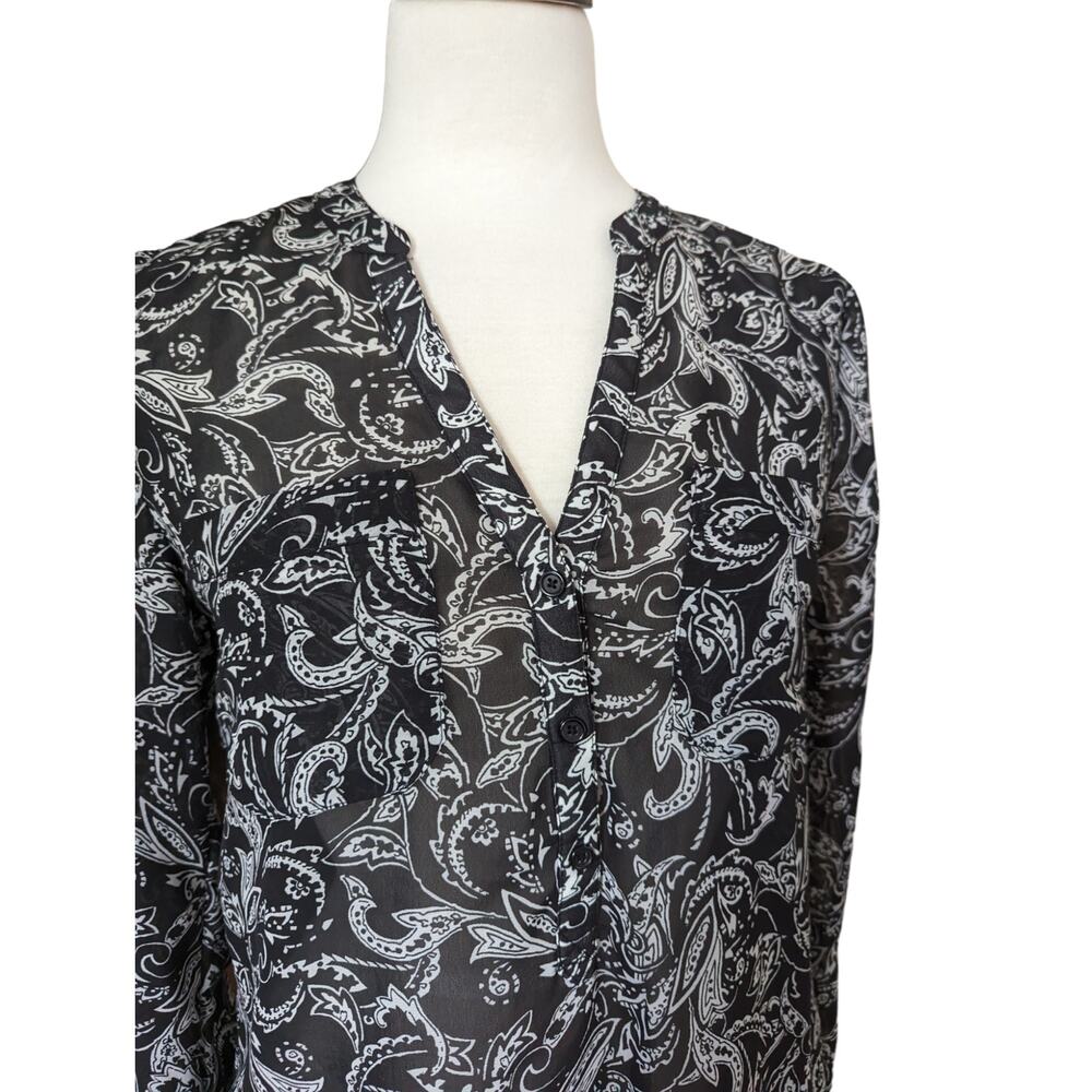 Gap Black and White Floral Sheer Blouse Size S - Picture 2 of 6